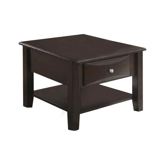 Benzara 1-Drawer Square Wood End Table with Bottom Shelf in Deep Brown
