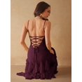 thumbnail image 6 of Maroon Sweetheart Neck Ruffle Maxi Dress With High Slit For Evening Party, 6 of 30