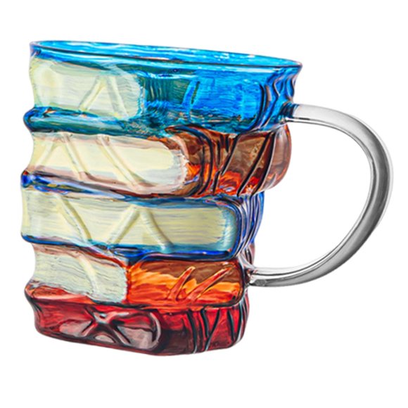 Taza de café con forma de libro (350 ml), regalo para club de lectura, artículos novedosos, accesorio colorido. Mango gris transparente