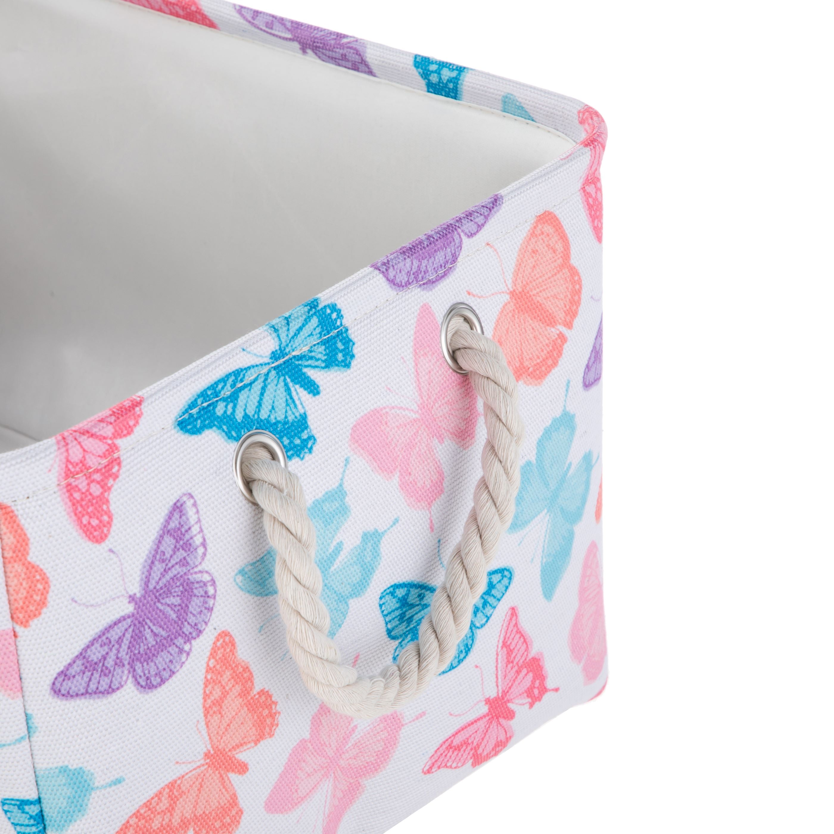 Your Zone Kids Butterfly Canvas Storage Basket with Handles, 15 in x 11 in x 7.8 in