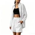 thumbnail image 5 of Sokhug Womens 2 Piece Casual Set Plus Size Oversized Button Down Shirt and Elastic Waist Shorts with Pockets Soft Breathable Summer Outfit, 5 of 5