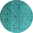thumbnail image 1 of Ahgly Company Machine Washable Indoor Round Oriental Turquoise Blue Industrial Area Rugs, 3' Round, 1 of 4