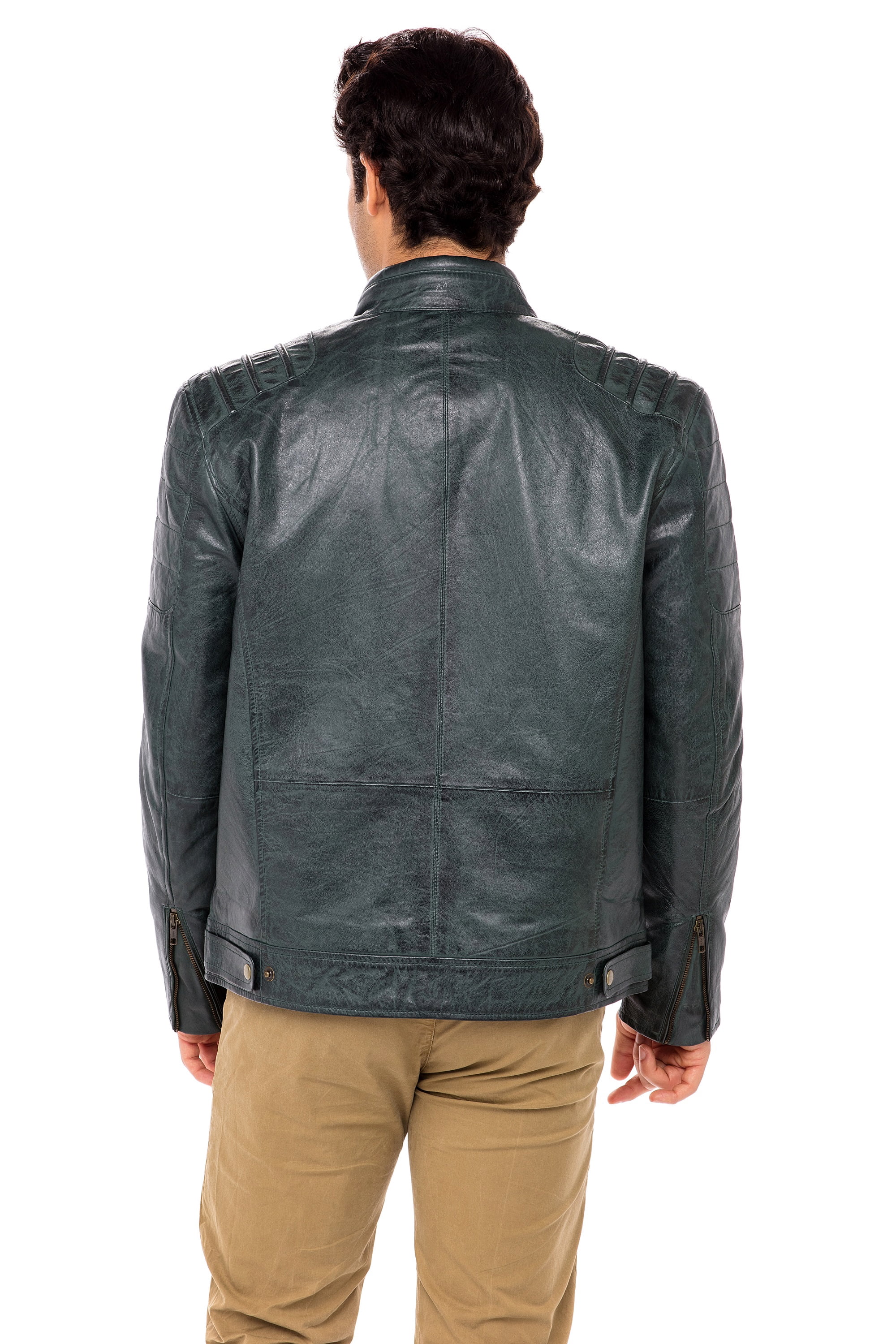 Skylinewears Mens Motorbike Leather Jacket 100% Genuine Sheepskin on Sale Green-Char Size XL