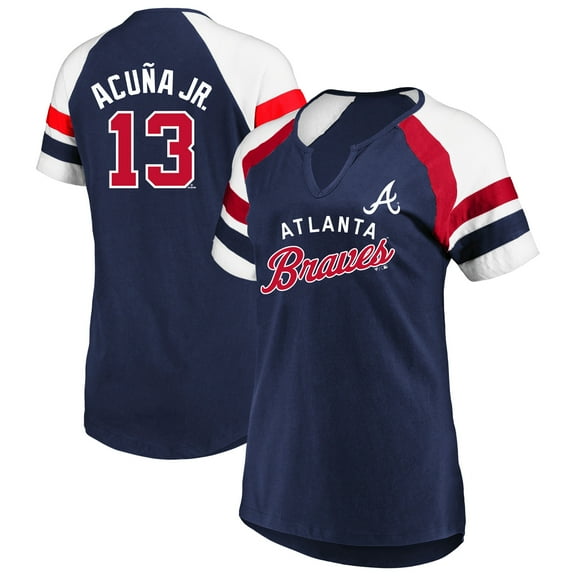 Women's-Profile Ronald Acu-a Jr. Navy Atlanta Braves Plus Size Name & Number Raglan T-Shirt