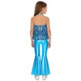 thumbnail image 2 of SiiRoh Girls Halter Backless Sparkly Sequins Leotard with Split Bell-Bottom Metallic Pants 2Pcs Jazz Dance Outfits Blue 8, 2 of 7