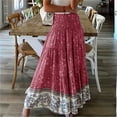 thumbnail image 4 of YUEJUIR Long Skirts for Women Women Fashion Plus Size Skirts Summer Boho Long Skirt Floral Printing Wrinkle Skirt Midi Skirt Women's Skirts Boho Skirt (Red,XL), 4 of 4