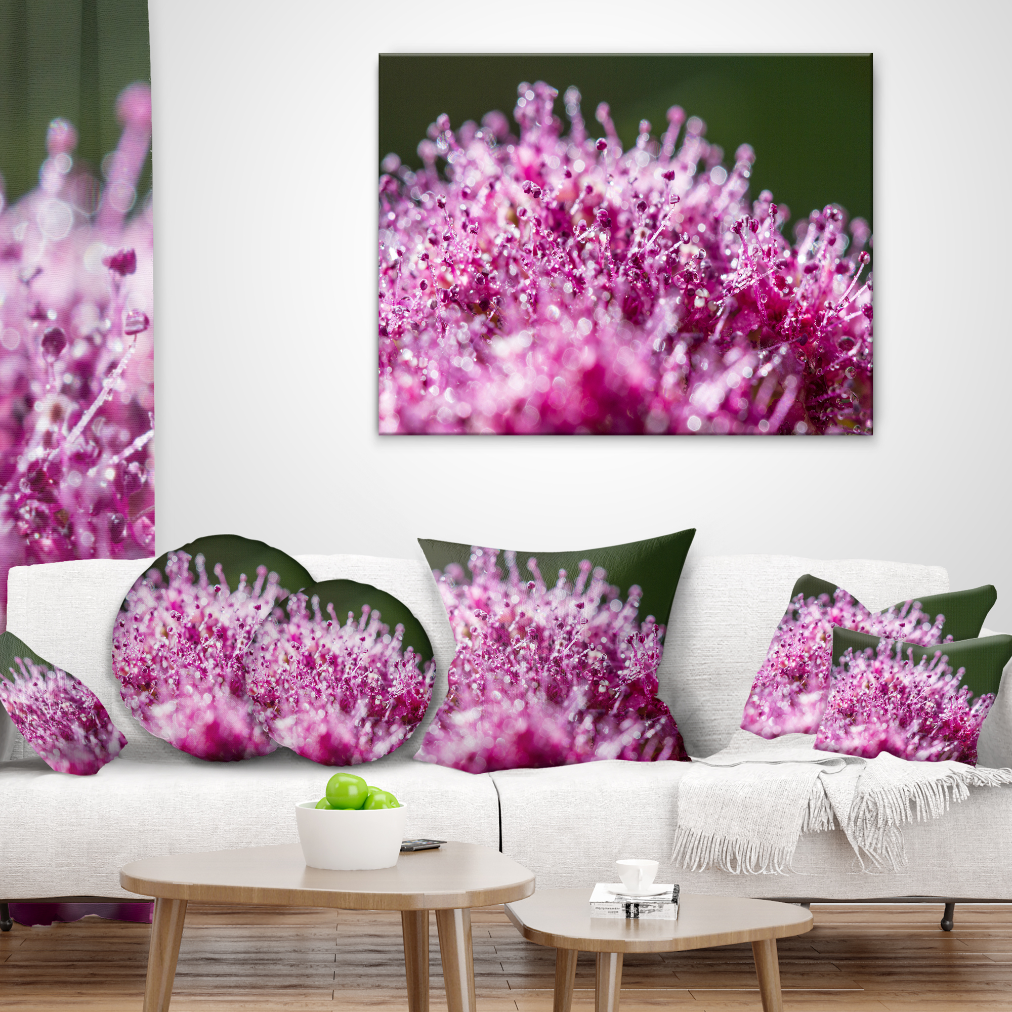 Designart Pink Little Flowers Close up View - Floral Throw Pillow - 16x16