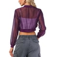 thumbnail image 3 of INSPIRE CHIC Bomber Crop Jacket for Women's Sheer Mesh Lightweight Long Sleeve Jackets L Dark Purple, 3 of 5