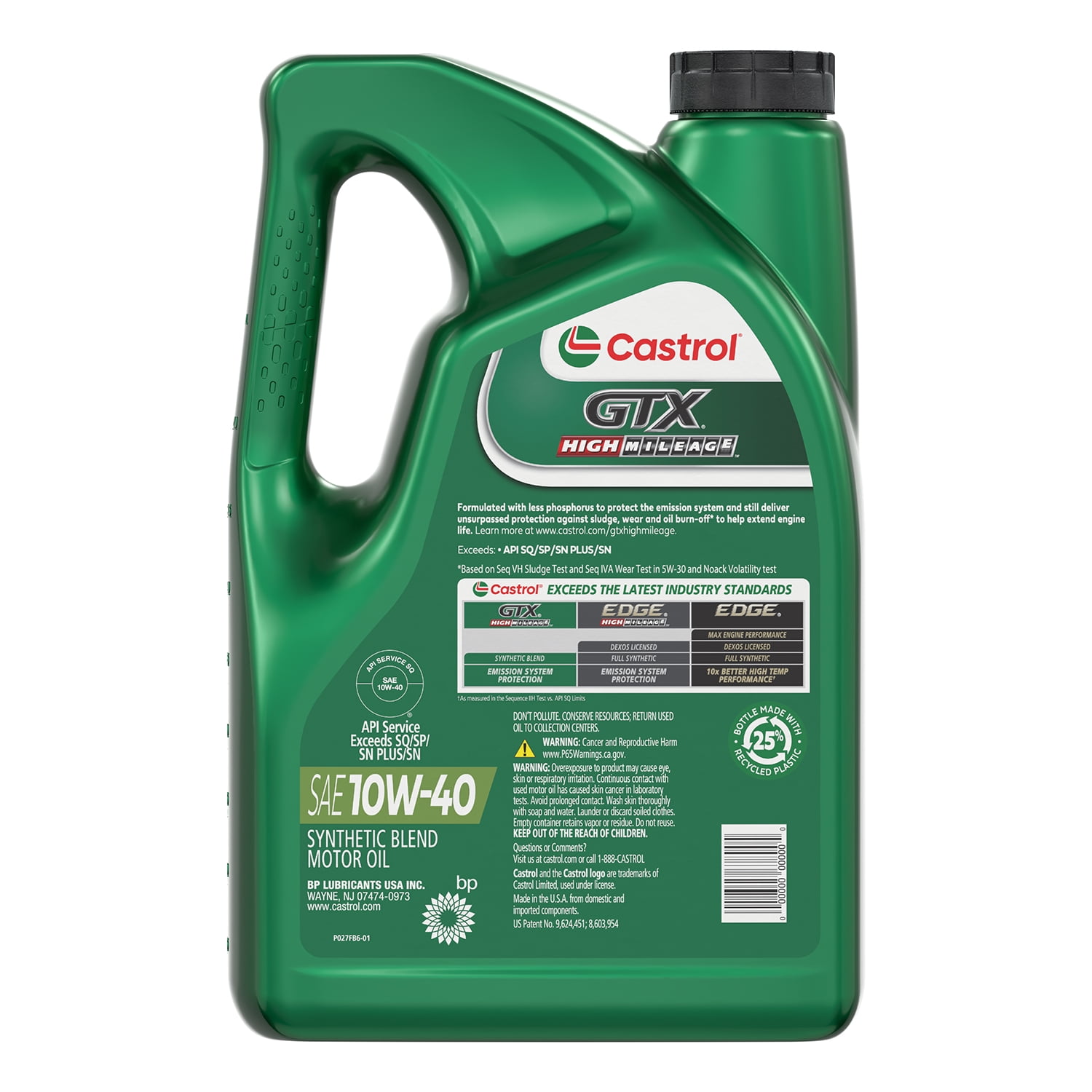 (2 pack) Castrol GTX High Mileage 10W-40 Synthetic Blend Motor Oil, 5 Quarts