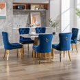 thumbnail image 2 of Westice Dining Room Chairs Set of 4, Tufted Velvet Chairs with Golden Stainless Legs, Rivet Trim Metal Pull Ring Large Back for Kitchen Dining Room Restaurant, Blue, 2 of 9