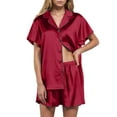 thumbnail image 4 of Womens Silk Satin Pajama Sets 2 Piece Button Down Short Sleeve Sleepwear Outfits 2025 Fashion Summer Color Block Set, 4 of 9