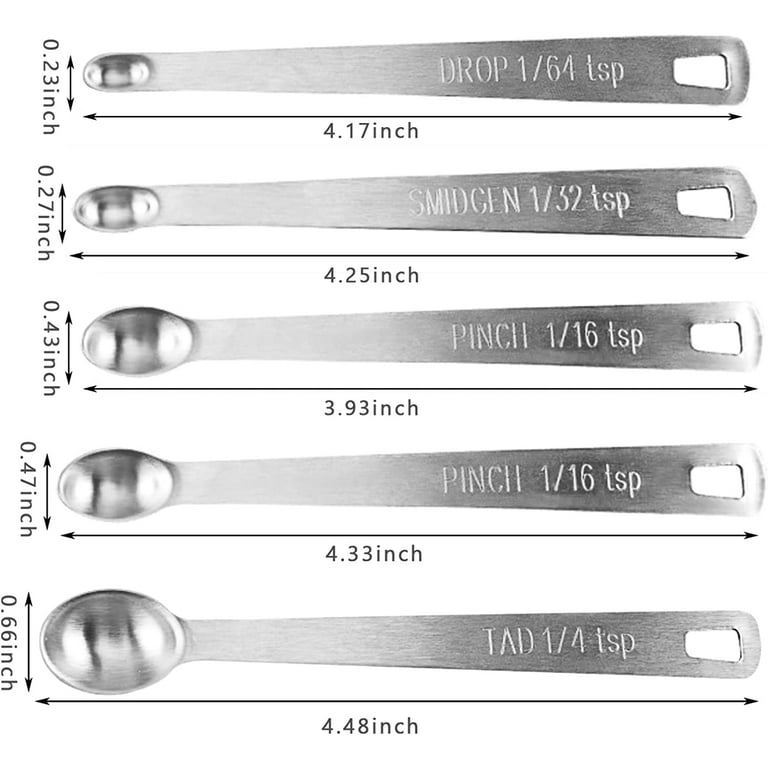10pcs Small Measuring Spoons Stainless Steel Mini Measuring Spoons Tad 1/4 tsp, Dash 1/8 tsp, Pinch 1/16 tsp, Smidgen 1/32 tsp, Drop 1/64 TSP for