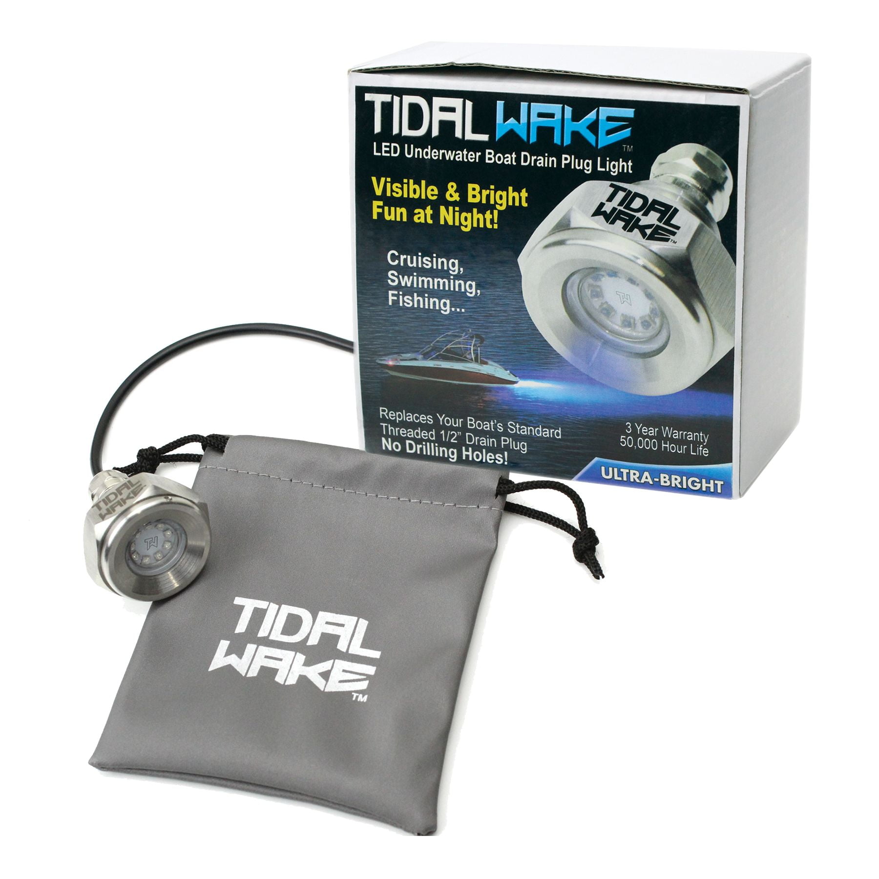 Add Ultra-Bright Underwater Lighting to Your Boat in 5 Minutes No Wiring Required No Holes to Drill 3 Years Warrant Tidal Wake Plug N Play Underwater LED Boat Drain Plug Light 
