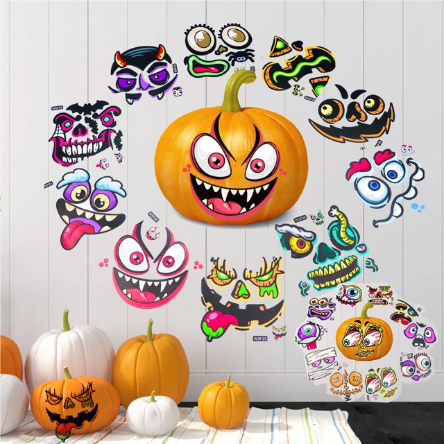 Pegatinas Decorativas de Calabaza de Halloween, Pegatinas Decorativas de Regalo para Fiesta de Truco o Trato, Pegatinas Autoadhesivas con Expresión Espeluznante.
