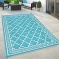thumbnail image 2 of Outdoor Rug 10x14 Reversible Mats, Plastic Straw Rug, Large Floor Mat and Rug for Outdoors, Modern Area Rug, Patio, Backyard, Deck, Picnic, Beach, Trailer, Camping, Teal/White(Geometric), 2 of 8