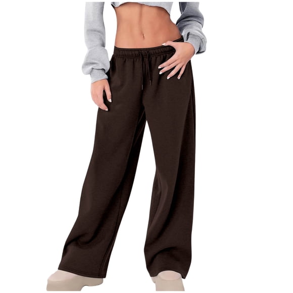 Yuyuzo Womens Sweatpants Low Rise Wide Leg Fleece Lined Drawstring Fall Winter Baggy Joggers with Pockets