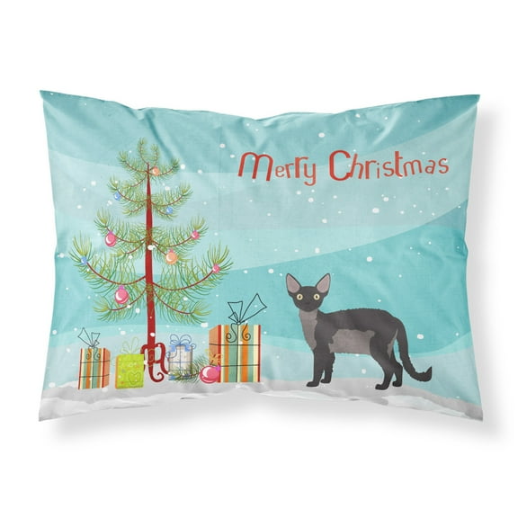 Devon Rex Cat Merry Christmas Fabric Standard Pillowcase