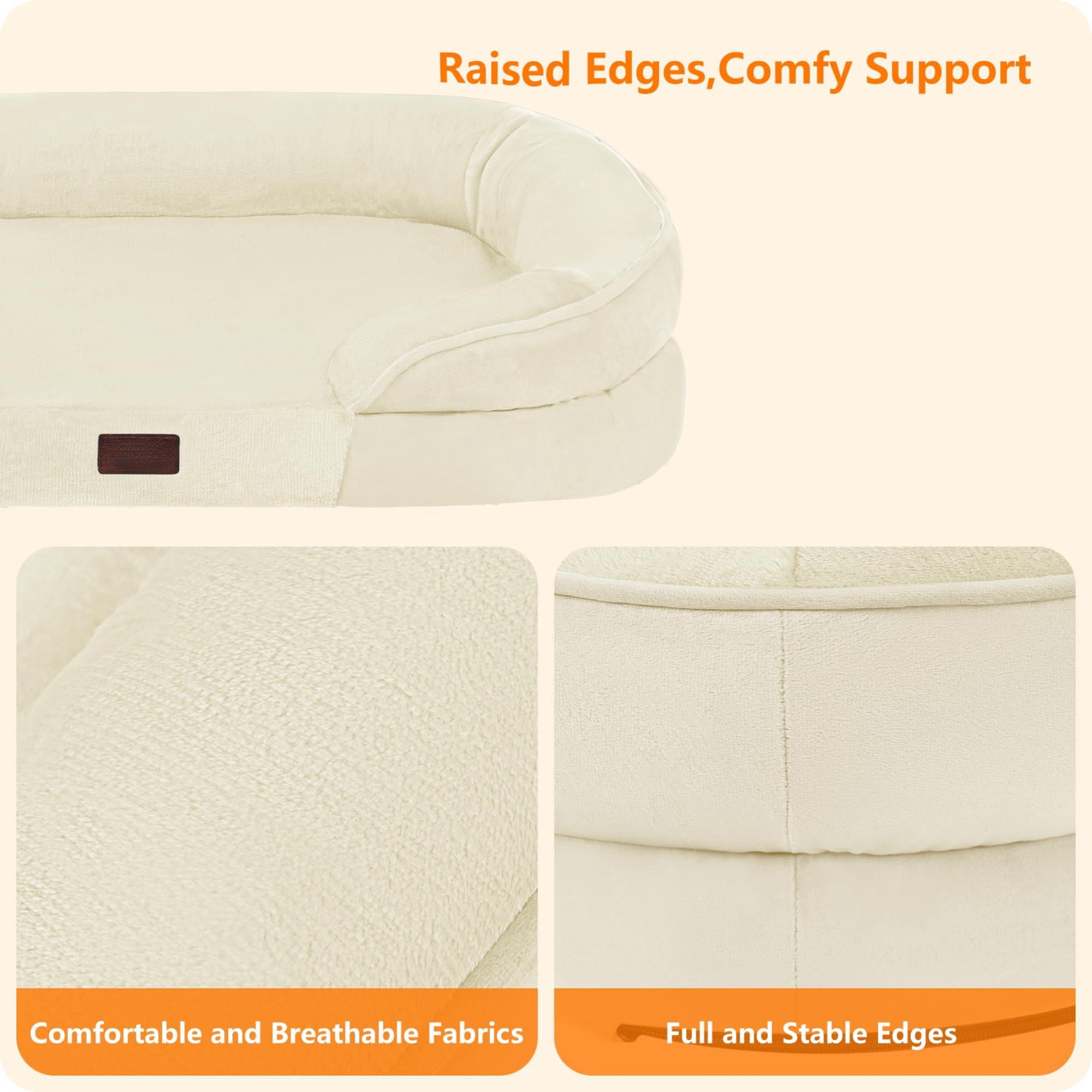 Orthopedic Dog Bed Gel Memory Foam Waterproof Sofa Washable Pet Four Sided Bolster Cushion Removable Cover Non-slip Bottom Beige Medium 36 X 25.5 X 6 Inch
