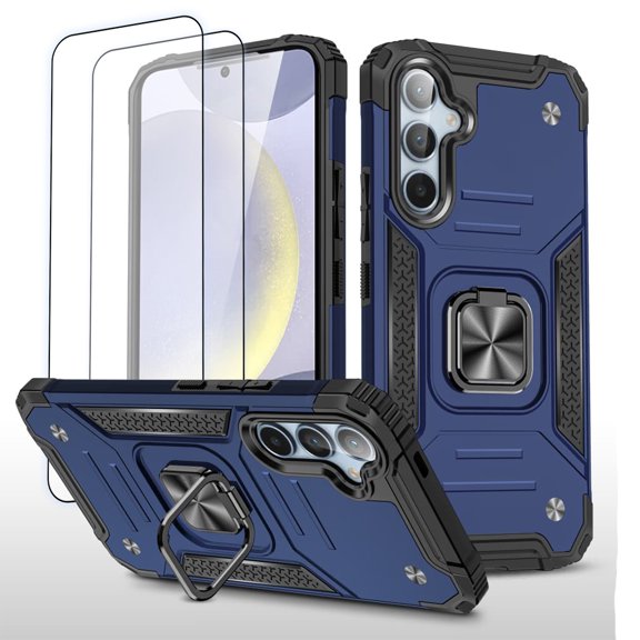Hotpom Phone Case for Samsung Galaxy S24 FE with 2 Pack Screen Protector Military Grade Drop Shockproof Protection with 360° Rotating Stand and Car Mount Capability, Blue