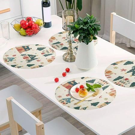 

Round Grid Placemat One Sizex6 Round Placemat PVC Plate Mat，15.4 Inch Non-Slip and Heat Resistant Table Placemat Dining Room Placemat Nice Cute House