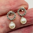 thumbnail image 2 of Pearl Marcasite Sterling Silver Post Dangle Earrings | 7mm | White | 1 Pair |, 2 of 9