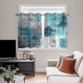 thumbnail image 5 of Teal Grey Kitchen Curtains Short 45 Inch Length, Modern Oil Painted Abstract Art Aesthetics Grommet Top Bedroom Living Room Curtains, Light Filtering Cafe Curtain Drapes 2 Panels Set 84''x45'', 5 of 9