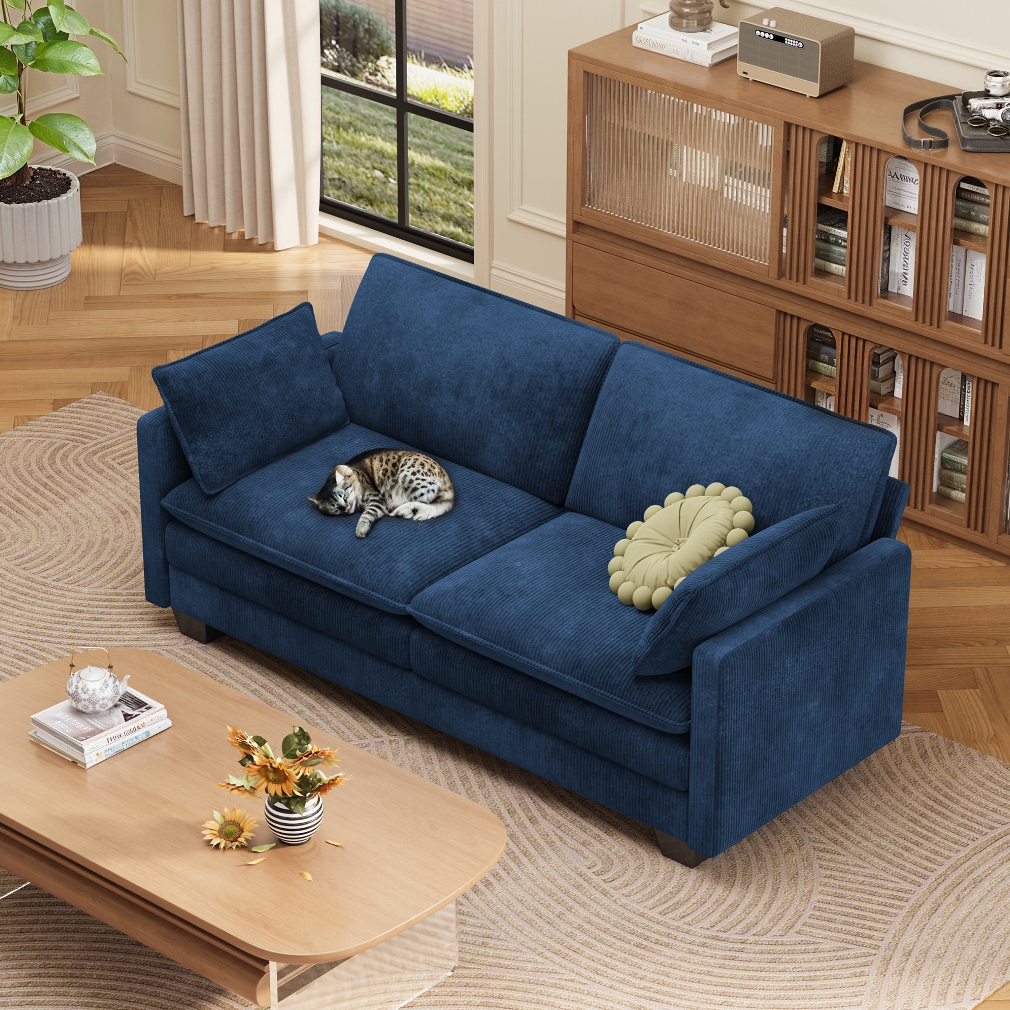 Lofka 75" Cloud Couch Loveseat, Chenille Fabric Sofa with  Pillows, 440lbs Solid Wood Frame, Compact Couches for Small Space Living Room, Easy Assembly,Blue Sofa