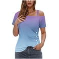 thumbnail image 2 of LOVZFMLL Women's Summer Tops Printing Off-The-Shoulder Halter Short Sleeve Button-Up Blouse, 2 of 5