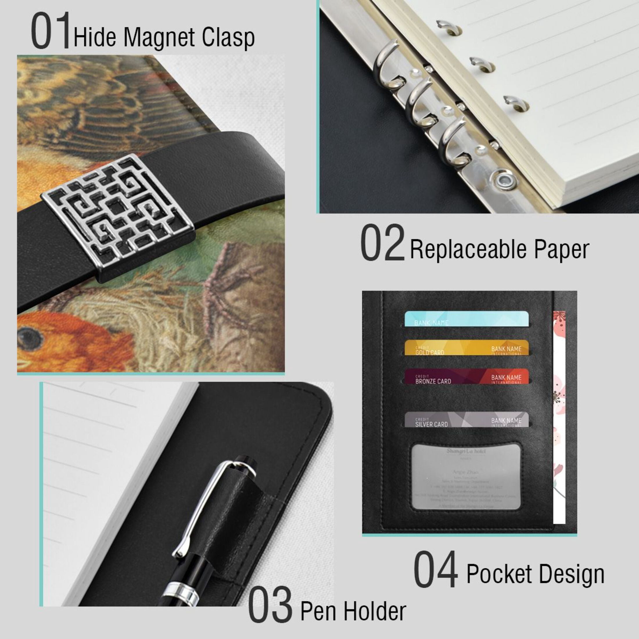 Leather Planner Leather Notebook Notebook Journal Binder Design Pen Pocket Design Convenient for Storage Mother Bird and Little Bird