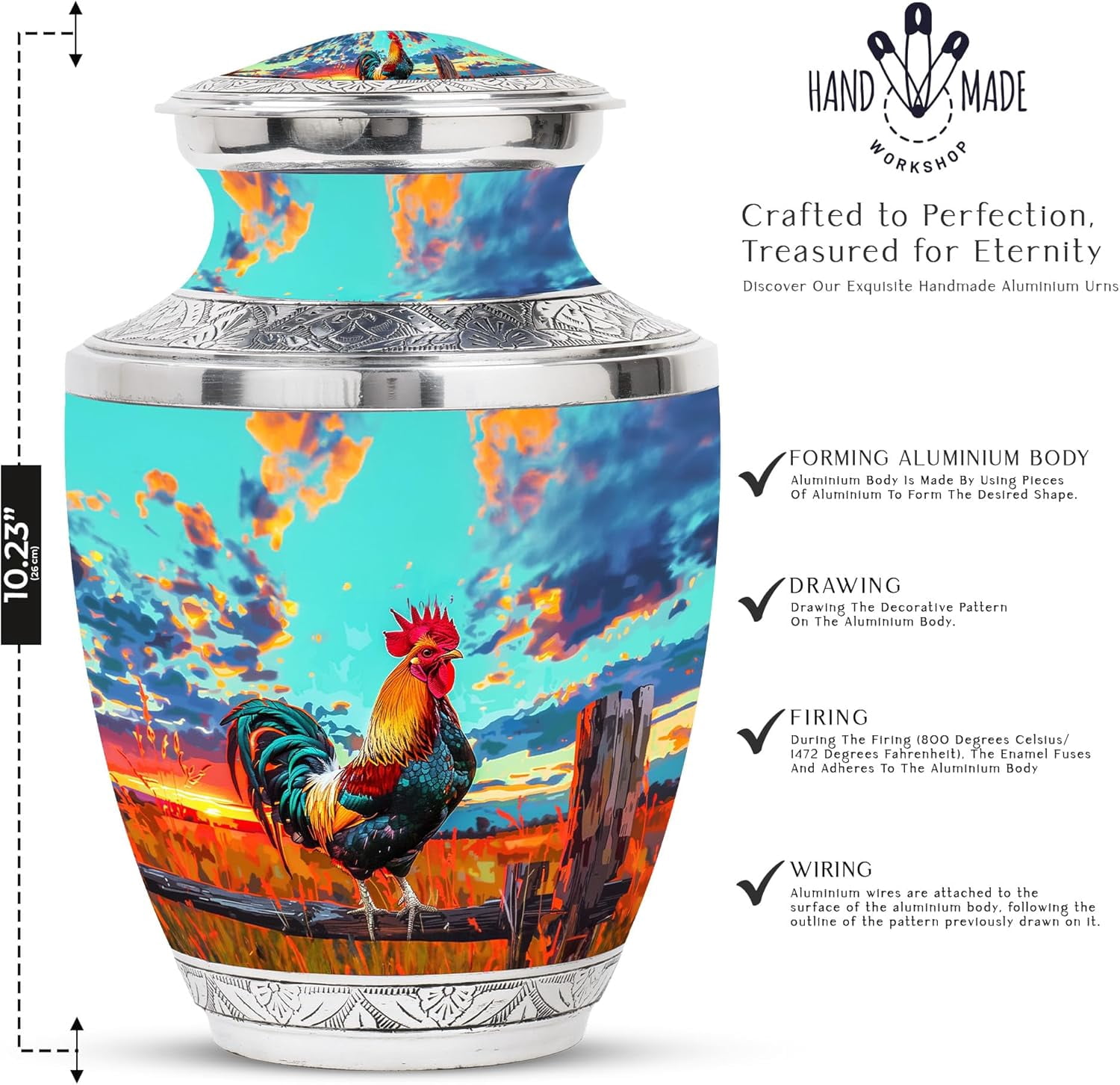 Rooster Urn - Decorative Urns for Human Ashes - Urn for Moms Ashes & Dad - Funeral Cremation Urns for Ashes - Human Urns for Ashes - Keepsake urns for Ashes Small (Combo - 10" & 3", 2 Pcs)