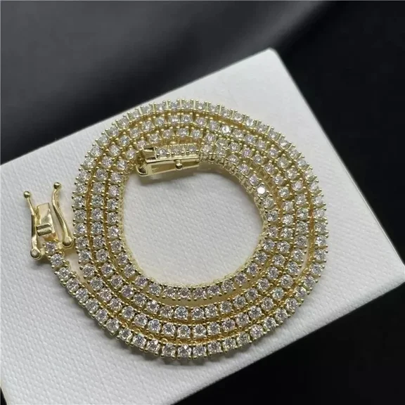 4MM 22CT Round Cut Simulated Diamond Classic Beautiful Women's Tennis Necklace 14k Yellow Gold Plated 925 Silver