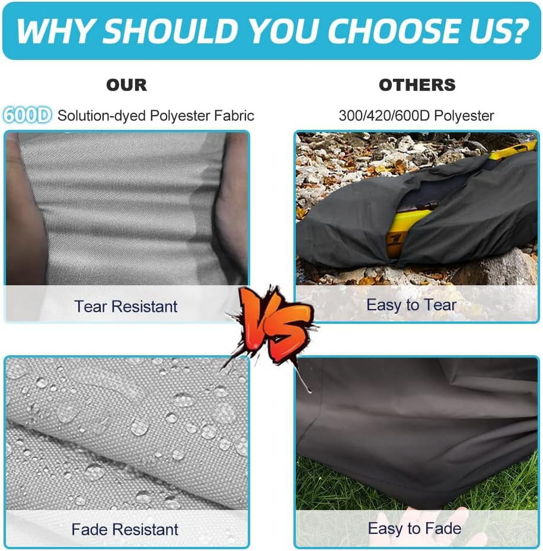 Seapisode 10ft Kayak Cover, 600D Tear Resistant Trailerable Kayak Covers for Outdoor Storage,(Grey)
