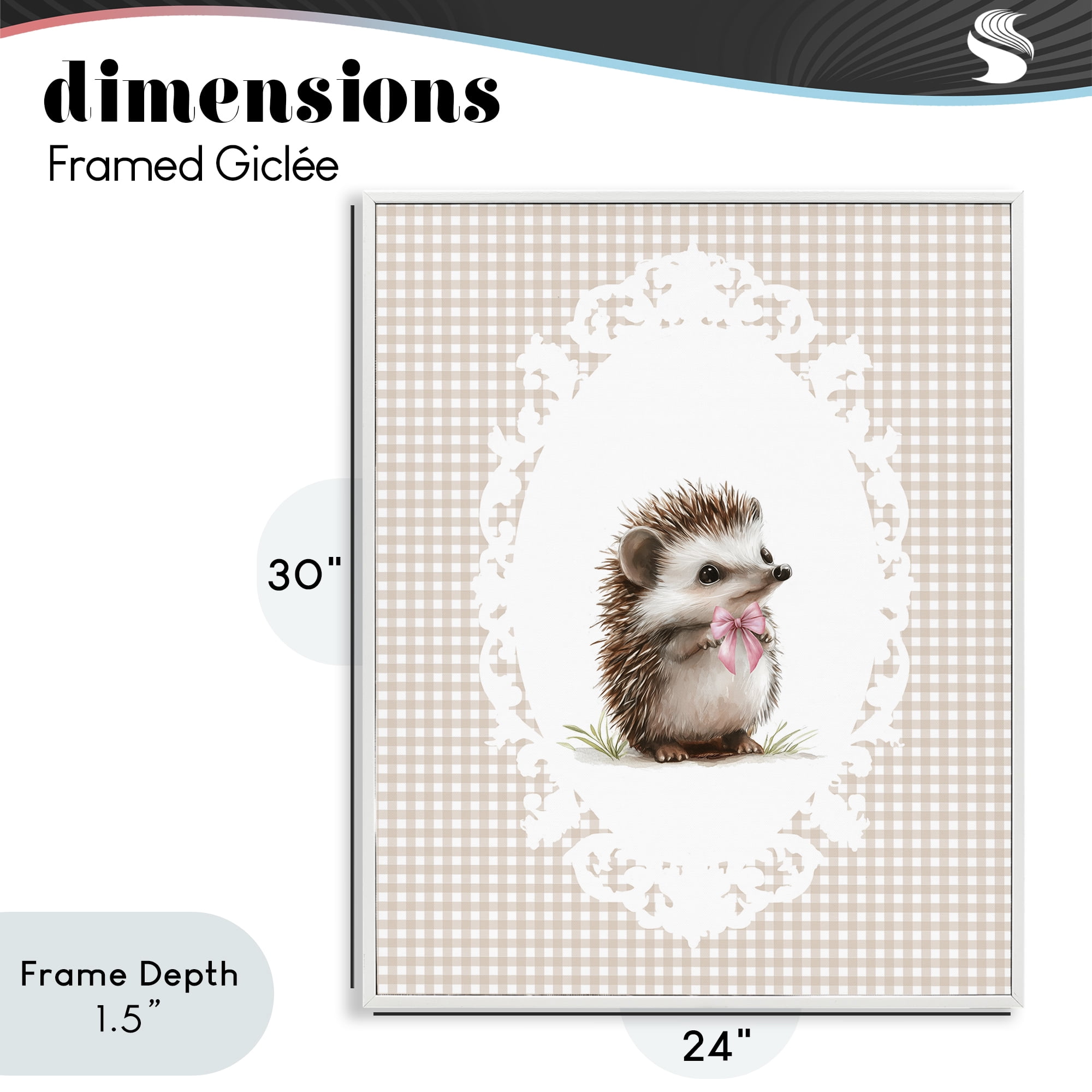 Stupell Industries Vintage Bow Hedgehog on Gingham White Framed Giclee Art, design by Christine Simpson Art