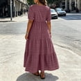 thumbnail image 5 of Guieoi Womens Dresses Plus Size Plus Size Solid Color Square Neck Short-Sleeve Waist-Cinched Layered Ankle-Length Dress Red XXXXL, 5 of 9