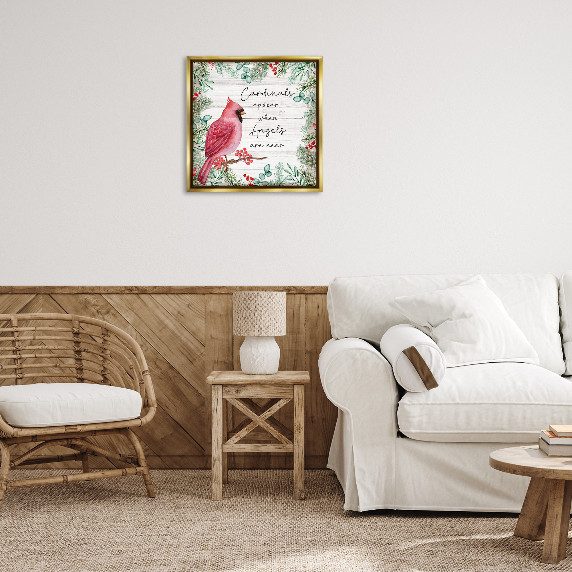 Stupell Industries Cardinals & Angels Phrase Animals & Insects Painting Gold Floater Framed Canvas Art Print Wall Art, 25 x 25