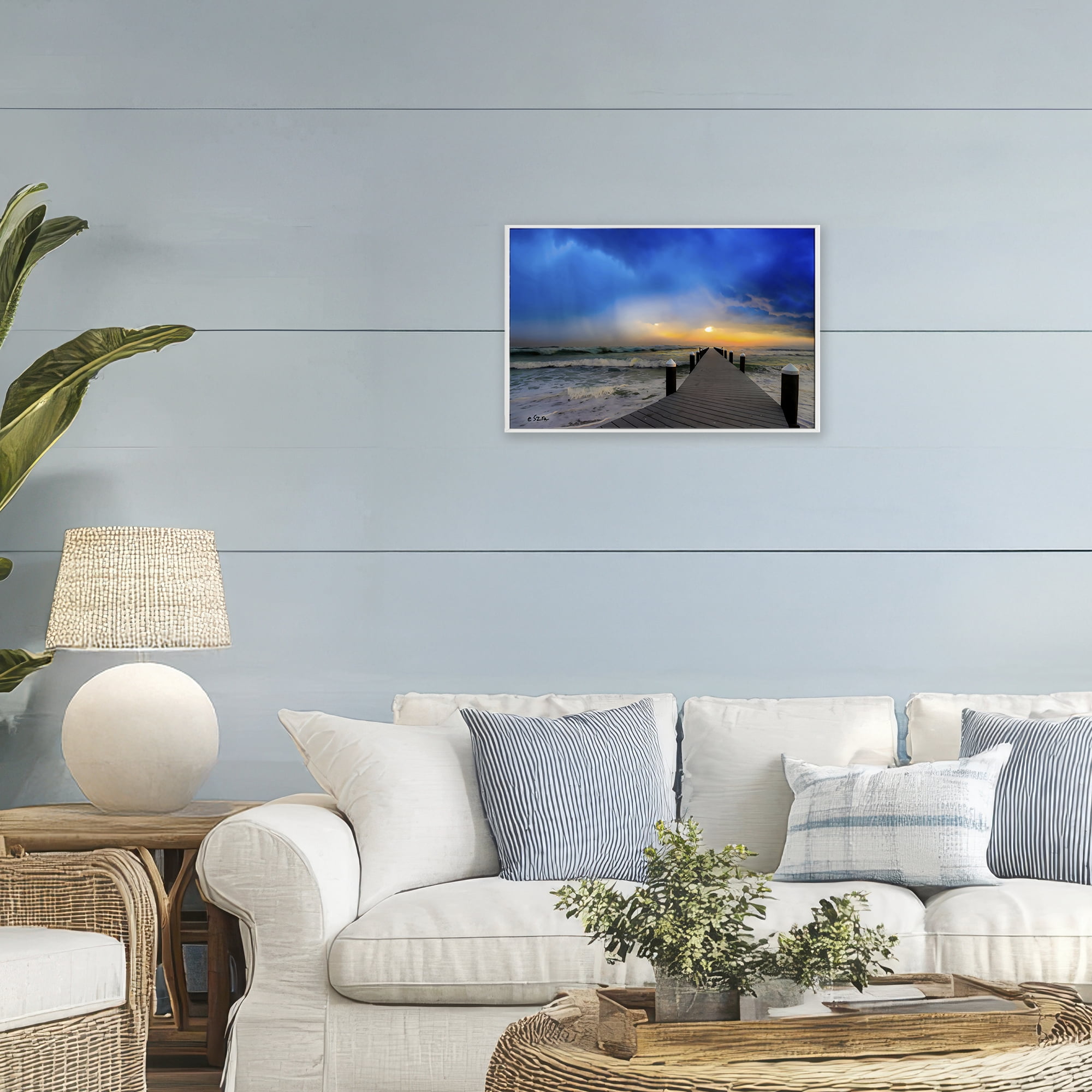 Stupell Industries Sun Breaking Over Sea Pier White Framed Giclee Art, design by Eszra Tanner