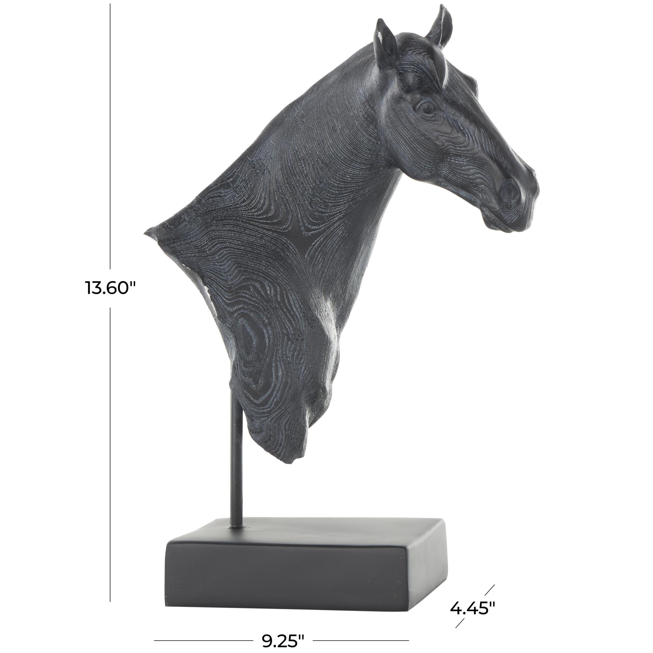 9" x 14" Black Resin Horse Sculpture with Black Rectangular Base, by DecMode