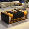 thumbnail image 2 of Noble House High Gloss Coffee Table,Open Storage with 1 Drawer & LED Lights,Black, 2 of 7