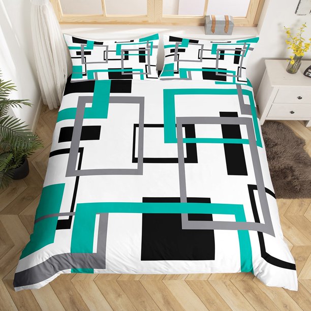 YST Square Duvet Cover for Teens Youth,Black White Blue Bedding Set