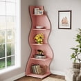 thumbnail image 3 of Tribesigns 5-Tier Wavy Corner Bookshelf – Modern Curved Display Shelf for Plants, Books & Décor (Pink), 3 of 11