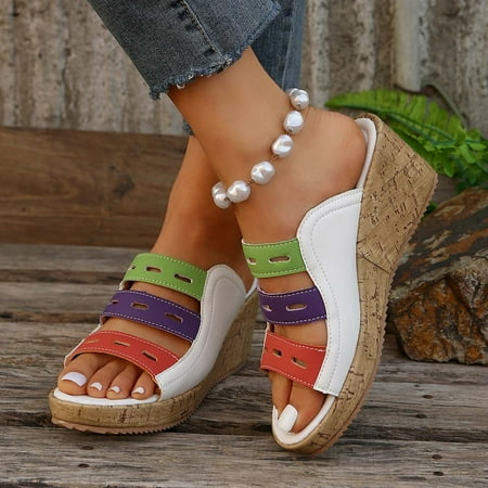 Bestselling  Women s Summer Large Size Muffin Fish Mouth Wedge Sandals  Mixed Colors  Comfortable for Travel  Easy to Clean  Casual Beach Shoes  Plus Clothes for Women Plus Size | White 36