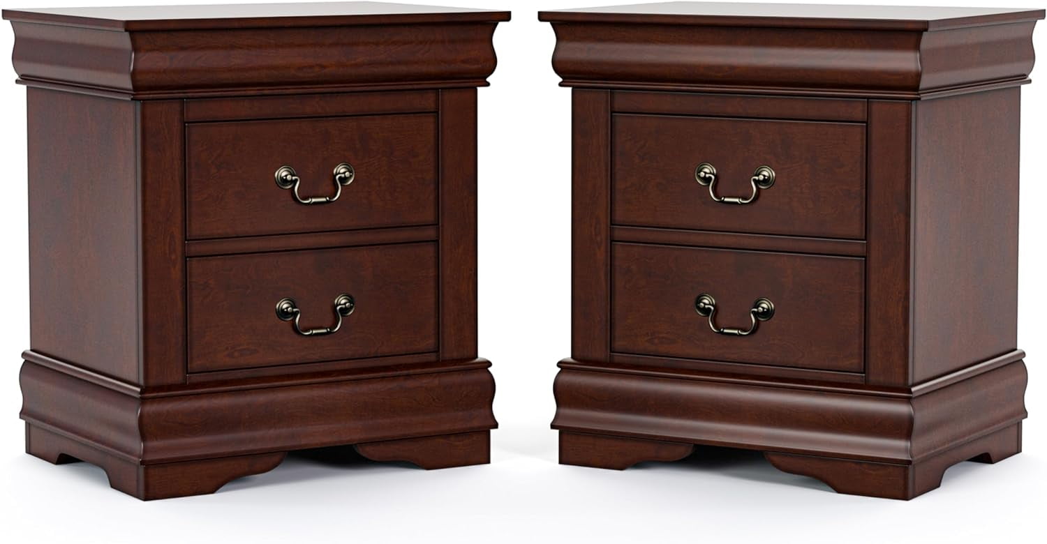 Furniture of America Toni Wood 2-Drawer Nightstand in Cherry (Set of 2)