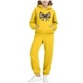 thumbnail image 2 of NAISIBABY Girls Hooded Sweatshirt and Jogger Pants Sets, Leopard Graphic Bow Fall Activewear Outfit 2-Piece Yellow 9T, 2 of 6