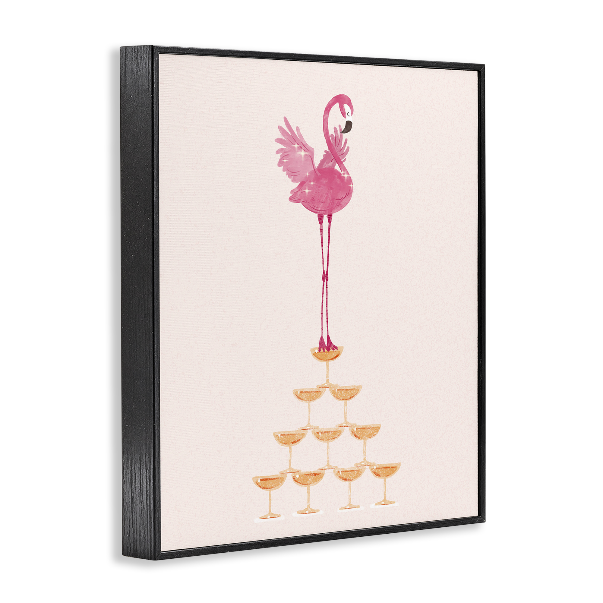 Stupell Industries Balancing Flamingo & Wine Novelty Painting Black Framed Art Print Wall Art, 24 x 30