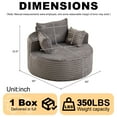 thumbnail image 2 of Aukfa 50" Oversized Corduroy Round Sofa Chair, Modern Deep Seat Chaise Lounge Chair Indoor with Pillows, No Assembly Required, Gray, 2 of 8