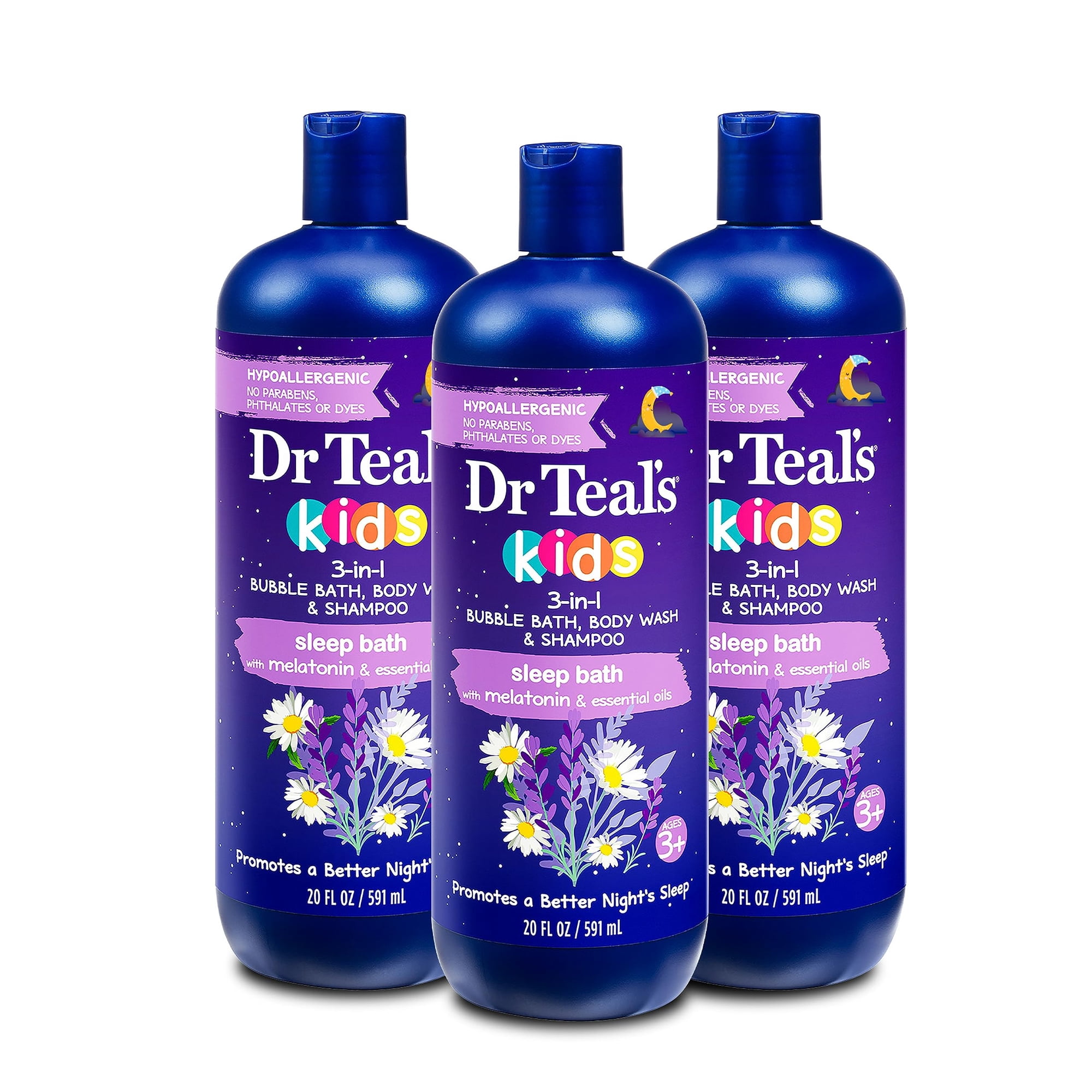 Dr Teal,S Kids 3-In-1 Bubble Bath, Body Wash & Shampoo, Sleep Bath With Melatonin, 20 Fl Oz (Pack Of 3).