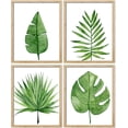 thumbnail image 3 of PixonSign Framed Wall Art Emerald Green Jungle Plants Print, Set of 4 Nature Wilderness Wall Decor Prints, Adhesive Canvas Poster, Modern Leaves Artwork for Bedroom, Office - 8"x10" Natural, 3 of 5