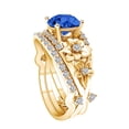 thumbnail image 2 of AFFY 1.21 Carat(Cttw) Round Simulated Blue Sapphire & Natural Diamond Floral Engagement Ring 14K Solid Yellow Gold Ring Size-7.5, 2 of 2