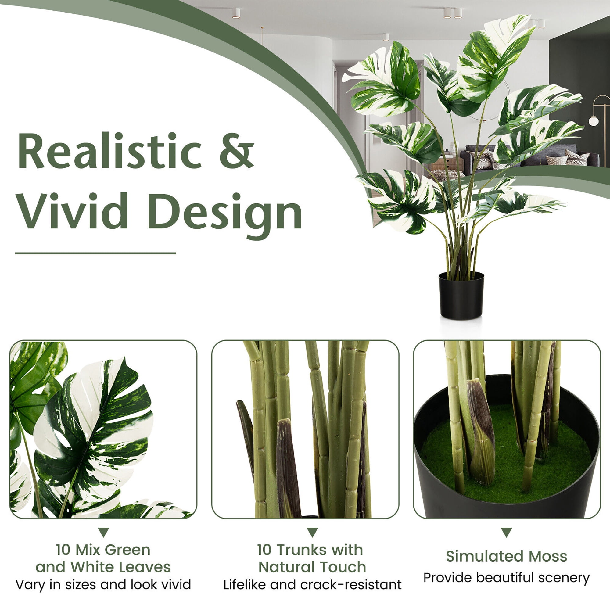Gymax 4FT Artificial Monstera Deliciosa Tree 2-Pack Fake Plant Faux Tree for Decor
