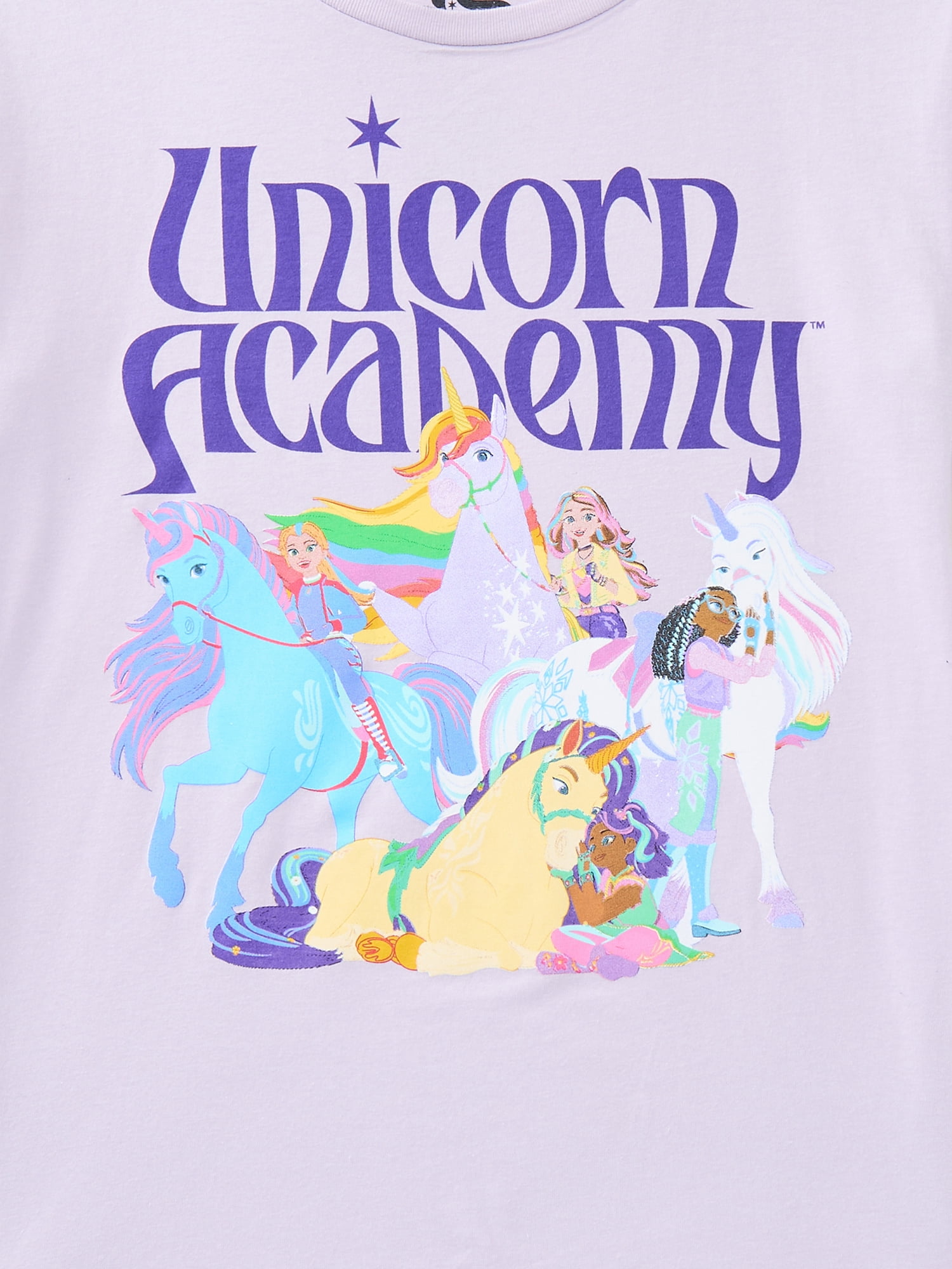 Unicorn Academy Girls Graphic T-Shirt with Short Sleeves, Sizes 4-16